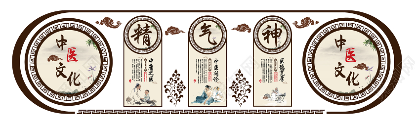 觅知网 设计素材 广告设计 棕色中式精神气中医文化墙.