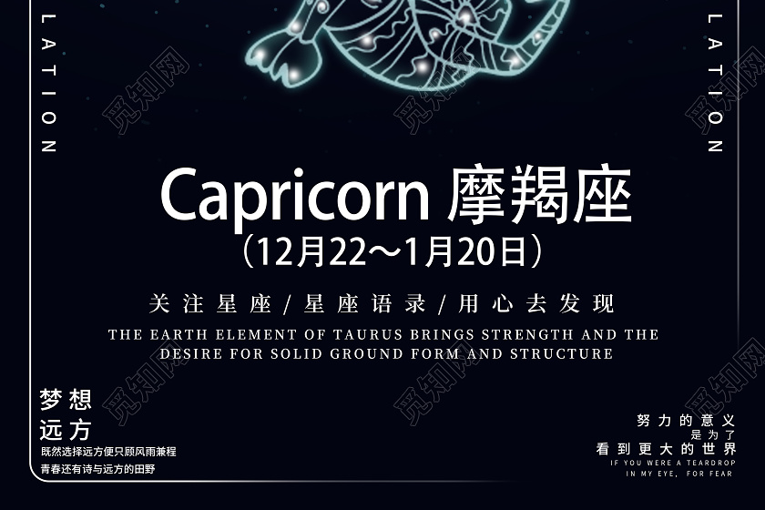 黑色梦幻卡通十二星座之摩羯座宣传海报