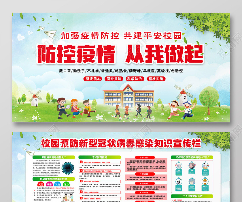 防控疫情从我做起新型冠状病毒学校开学校园防疫展板宣传栏 防控疫情从我做起新型冠状病毒学校开学校园防疫展板宣传栏