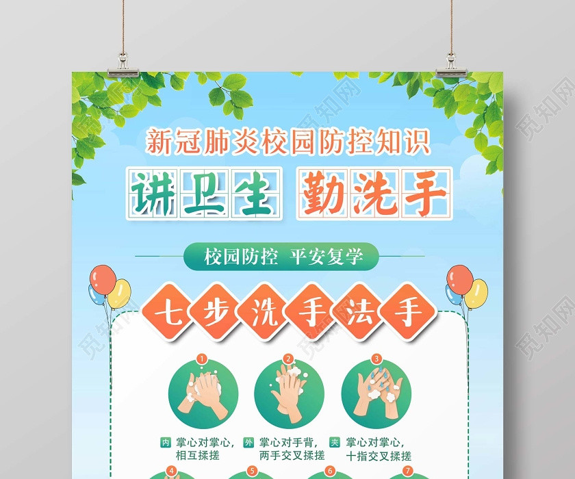 学校开学校园疫情防控清新校园疫情防控科普校园洗手篇防控疫情海报 学校开学校园疫情防控清新校园疫情防控科普校园洗手篇防控疫情海报