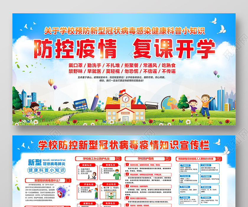 2020防控疫情复课开学校园防疫展板设计 2020防控疫情复课开学校园防疫展板设计