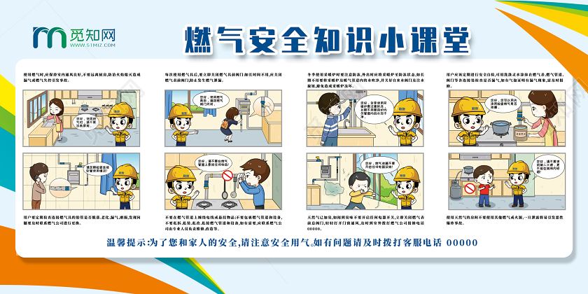 蓝色卡通燃气安全知识小课堂燃气安全展板