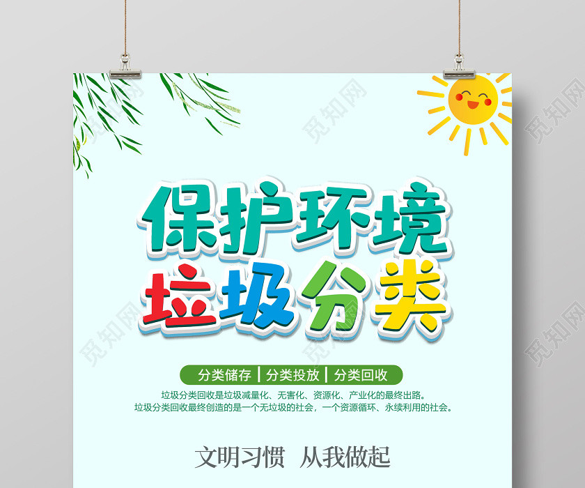 绿色保护环境垃圾分类卡通海报 绿色保护环境垃圾分类卡通海报