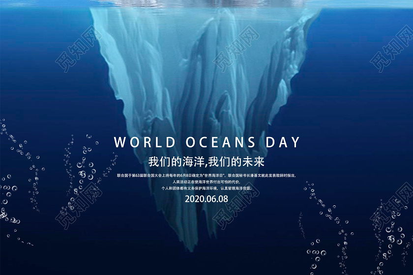 蓝色简约世界海洋日海报