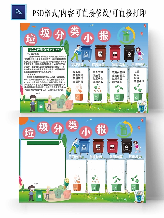 卡通绿色垃圾分类手抄报