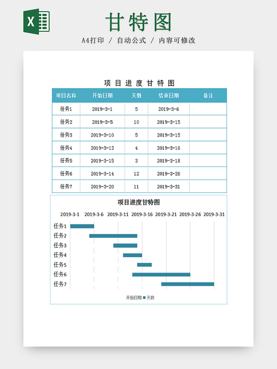 项目进度表甘特图excel模板