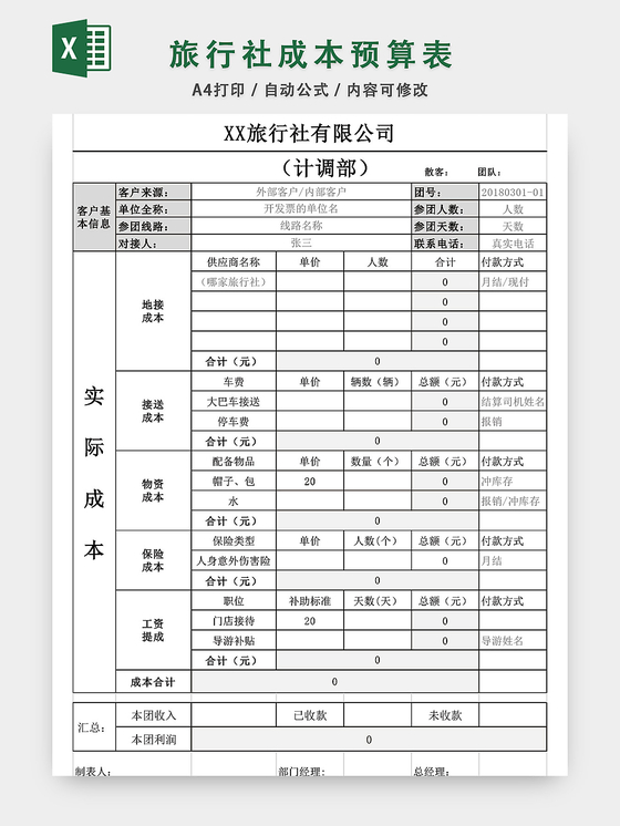 部门财务支出预算报告表格设计excel模板