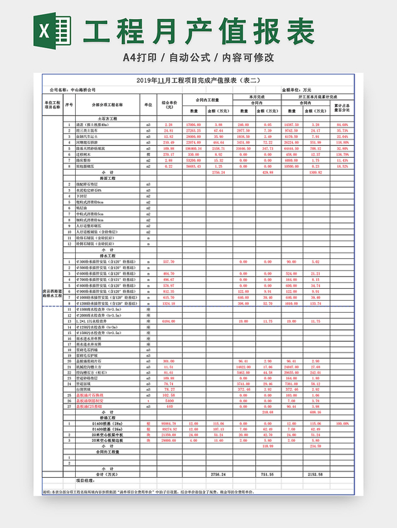 绿色耗材自费报表excel模板