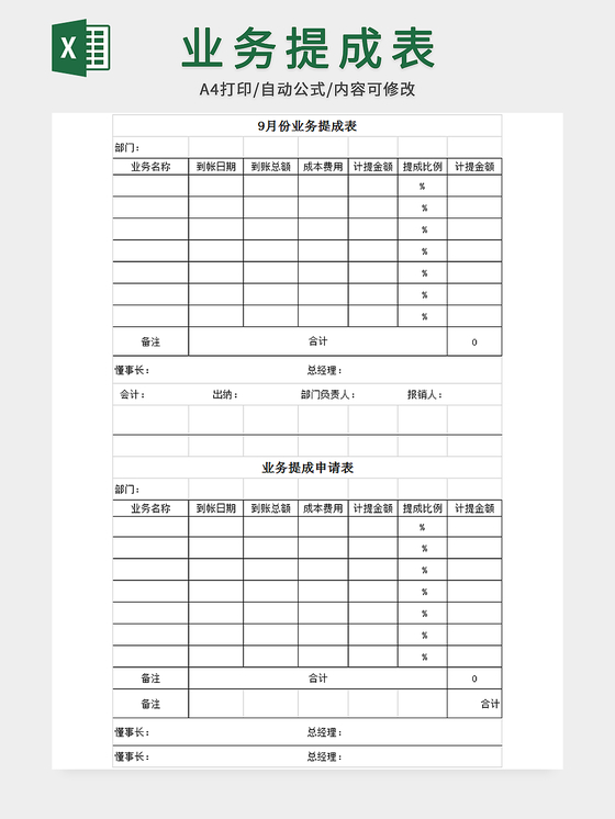 业务提成表销售工资表人事薪资核算表
