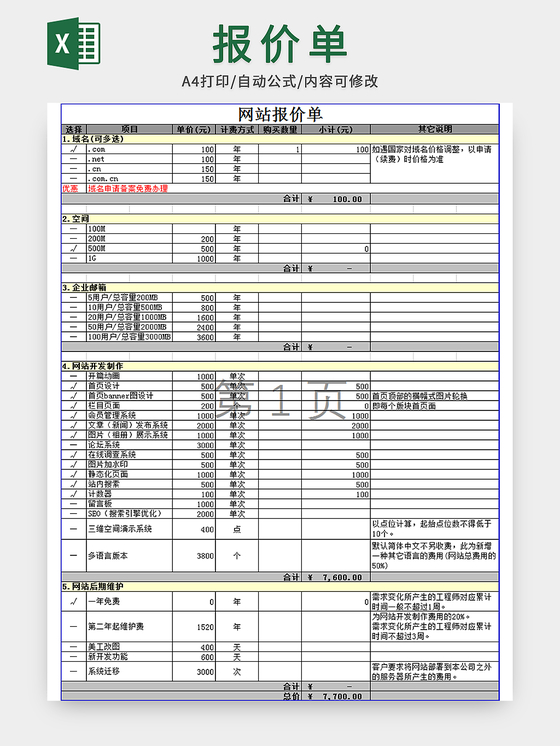 宣传片制作报价表采购项目报价表