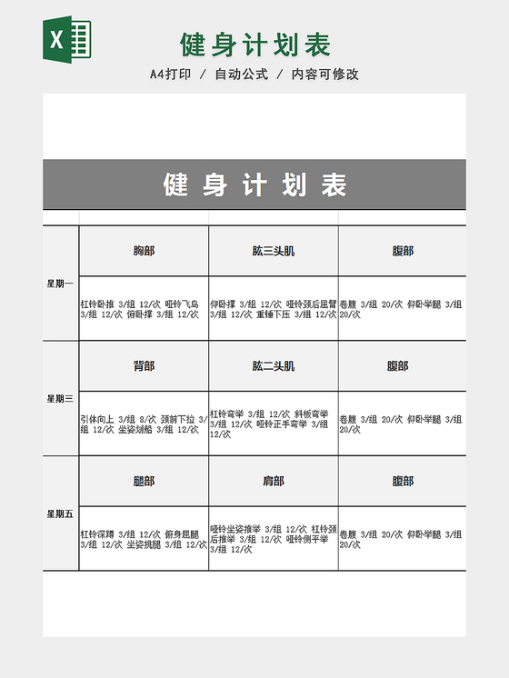 健身运动减肥计划表excel模板