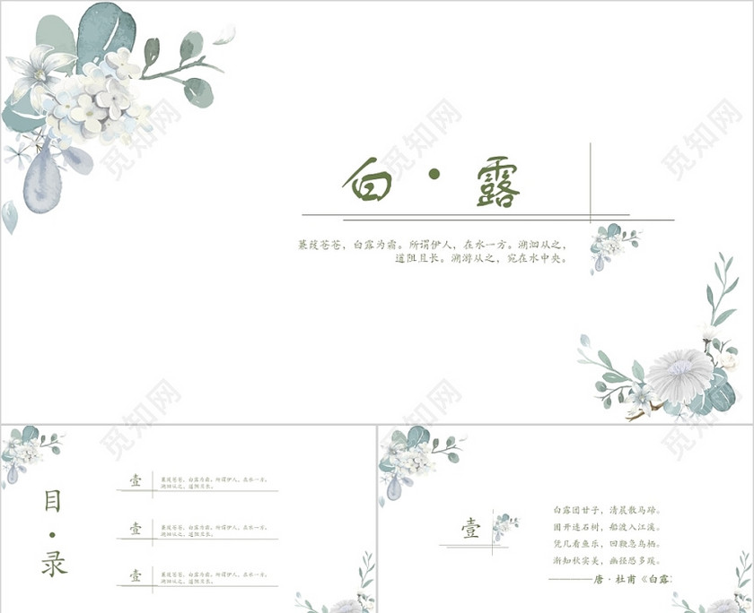 唯美清新白色二十四节气之白露PPT模板 唯美清新白色二十四节气之白露PPT模板