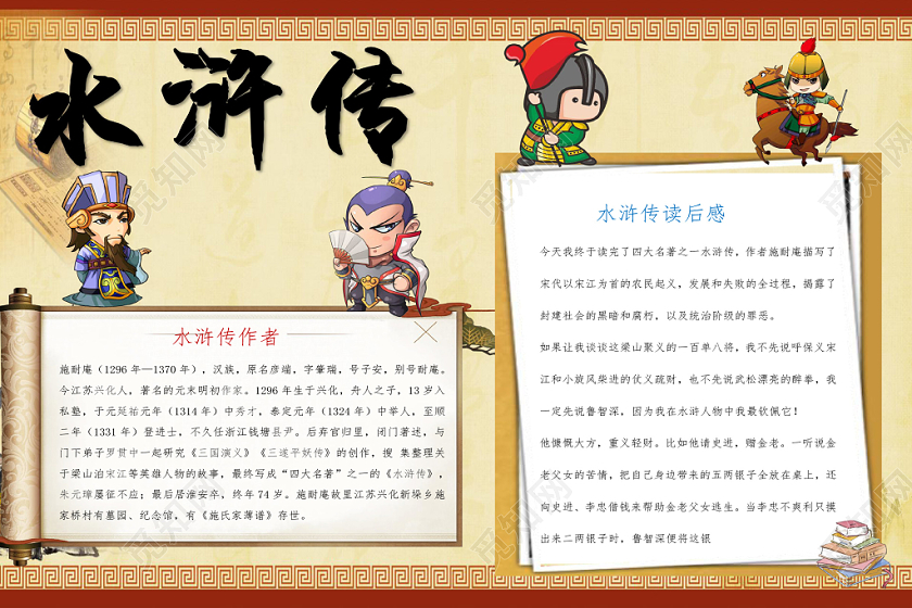 中国风水浒传读书小报手抄报word模板