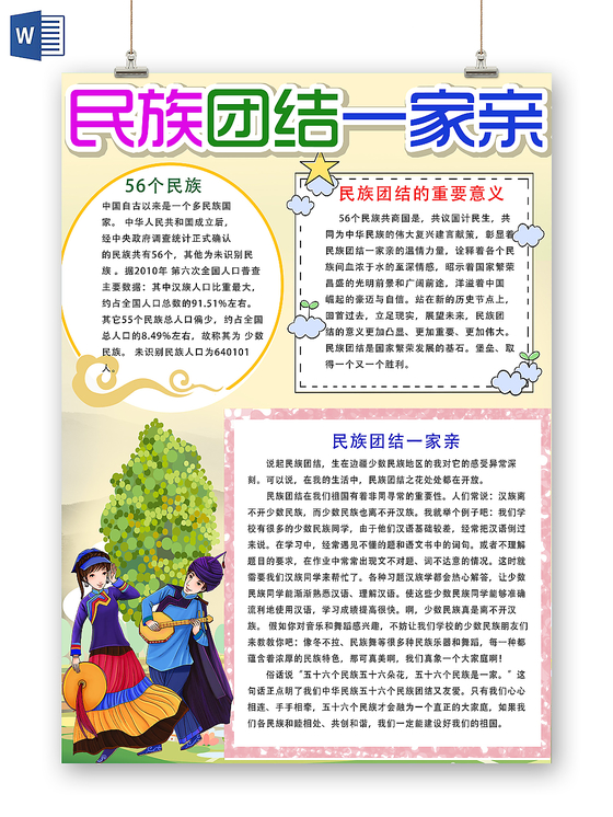 民族土家风情土家族起源语言文字word边框花边手抄报电子小报