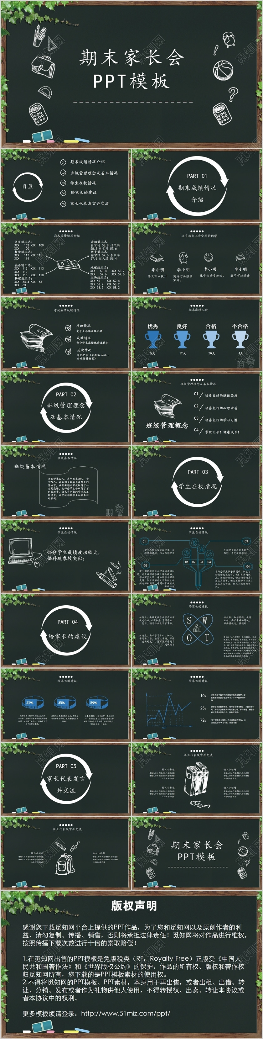 墨绿色简约黑板学园风学期末家长会PPT模版 墨绿色简约黑板学园风学期末家长会PPT模版