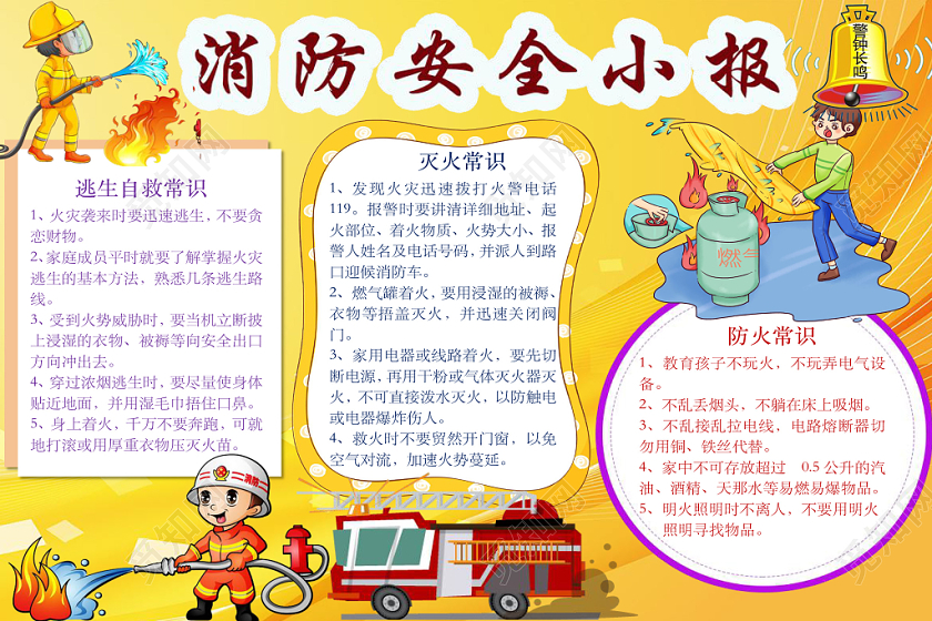简约清新消防安全小报手抄报word模板