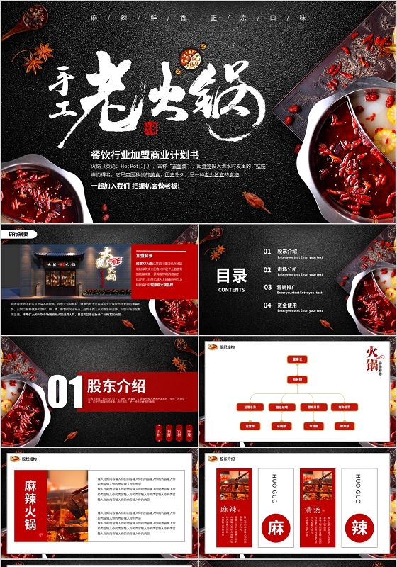 黑色大气火锅餐饮行业加盟商业计划书动态ppt模板