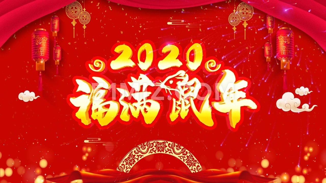 2020新年鼠年喜庆烟花红色背景ae模版