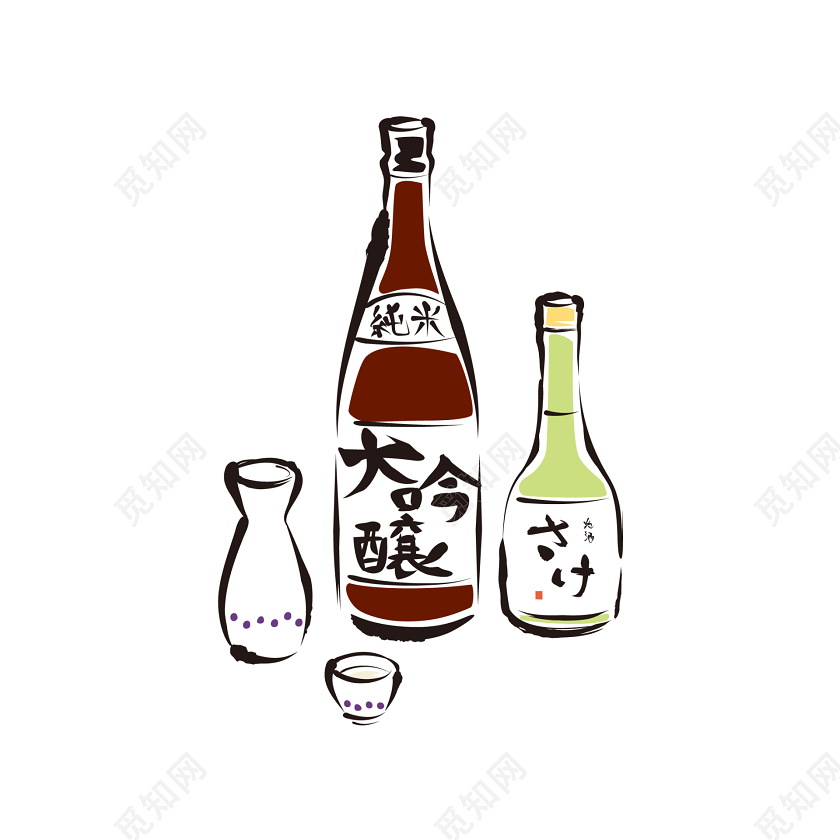 手绘卡通日本酒矢量插画图片素材免费下载 觅知网