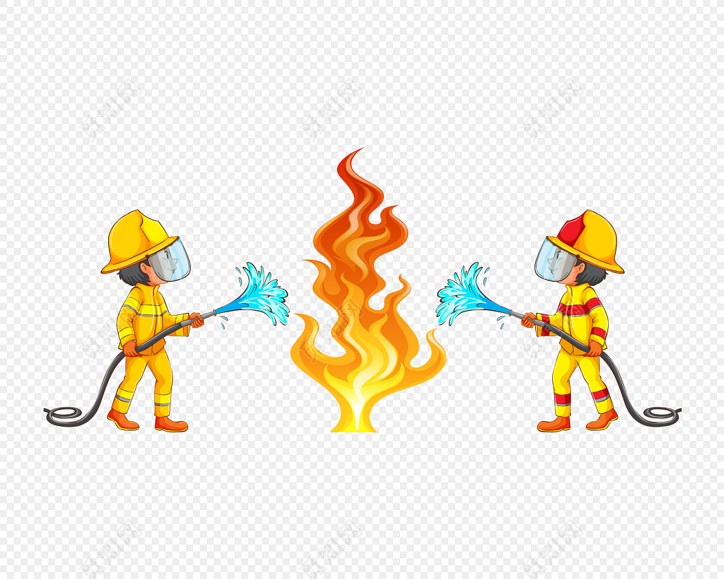消防员卡通人物矢量插画素材 Firefighter Vector Character Set Illustration – 设计小咖
