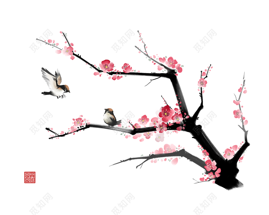 典雅中国风喜鹊小鸟红梅背景素材免费下载 觅知网