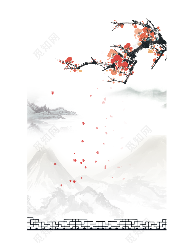中国风山水画花红梅背景素材免费下载 觅知网