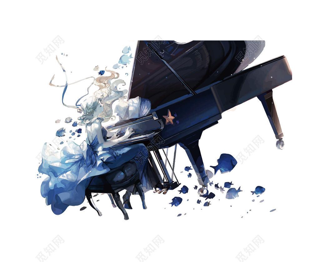 一个女孩在弹钢琴的剪影高清摄影大图-千库网