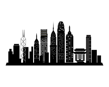 黑白城市建筑剪影插画