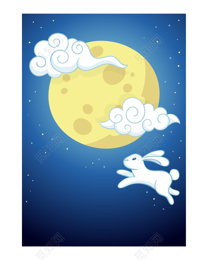 七夕月亮蓝色背景月亮兔子设计素材免费下载 觅知网