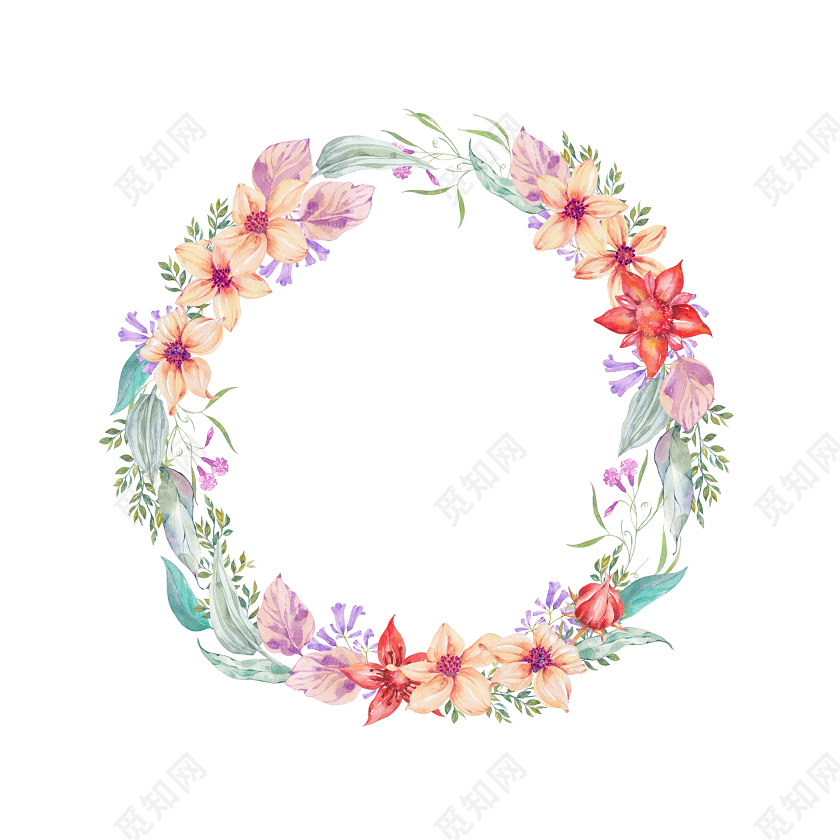 彩色水彩花圈花朵绘画素材免费下载 觅知网