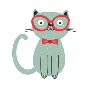 清新手绘戴眼镜的猫咪设计素材