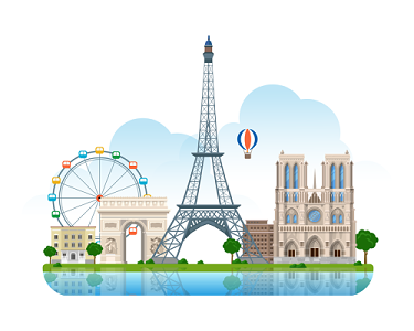 彩色卡通法国旅游景点矢量素材