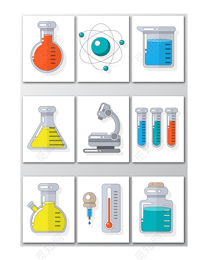 彩色卡通化学实验器具扁平插画素材免费下载 觅知网