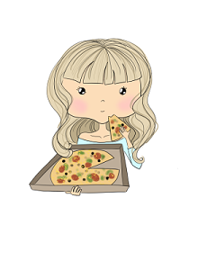 彩色卡通人物吃披萨免抠素材
