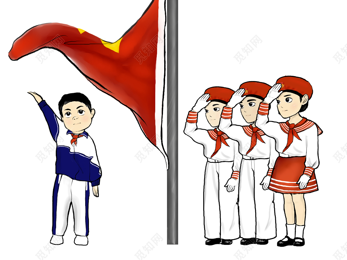 穿校服男孩敬礼升国旗插画图片素材免费下载_觅知网