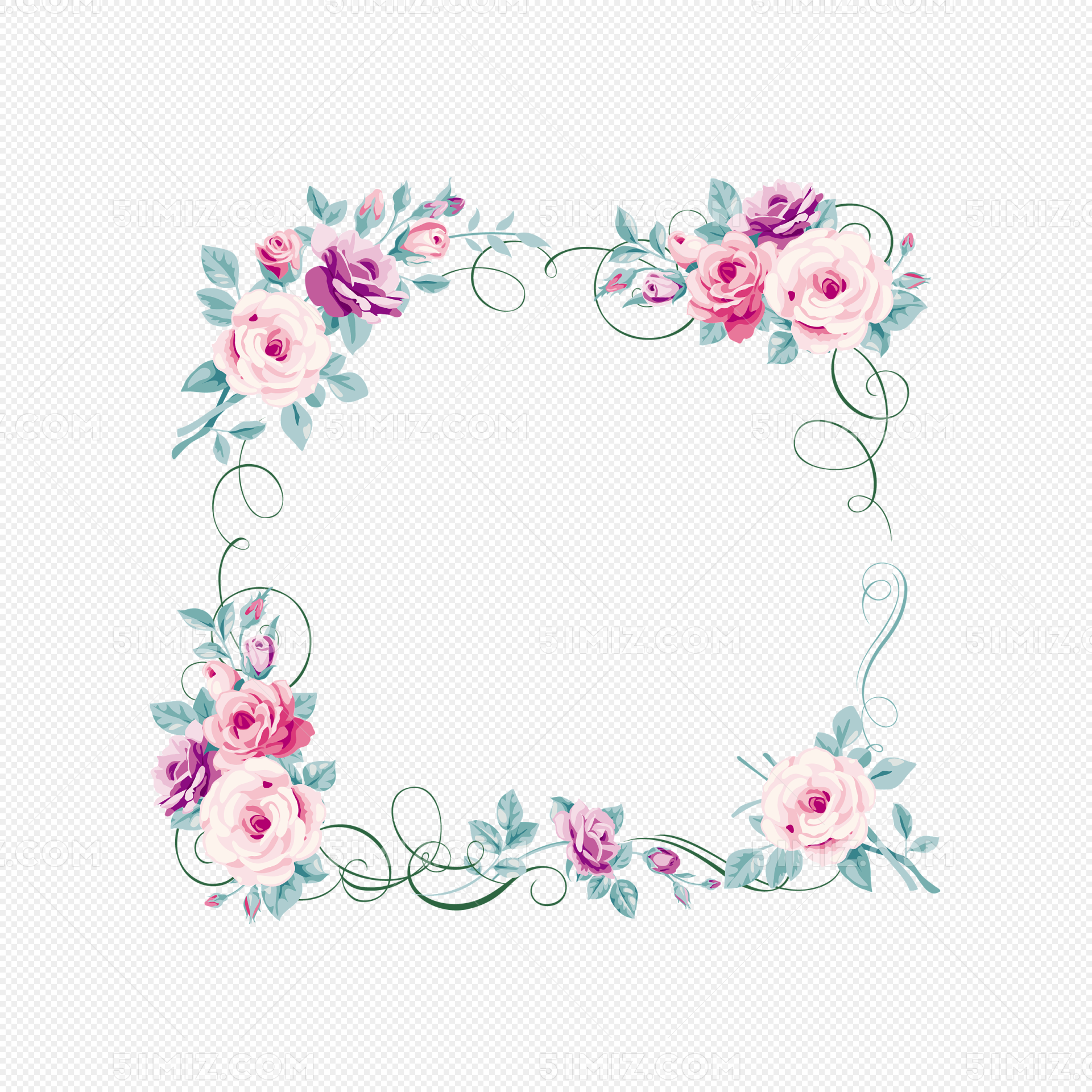水彩粉色花朵手绘花边框图片素材免费下载 觅知网