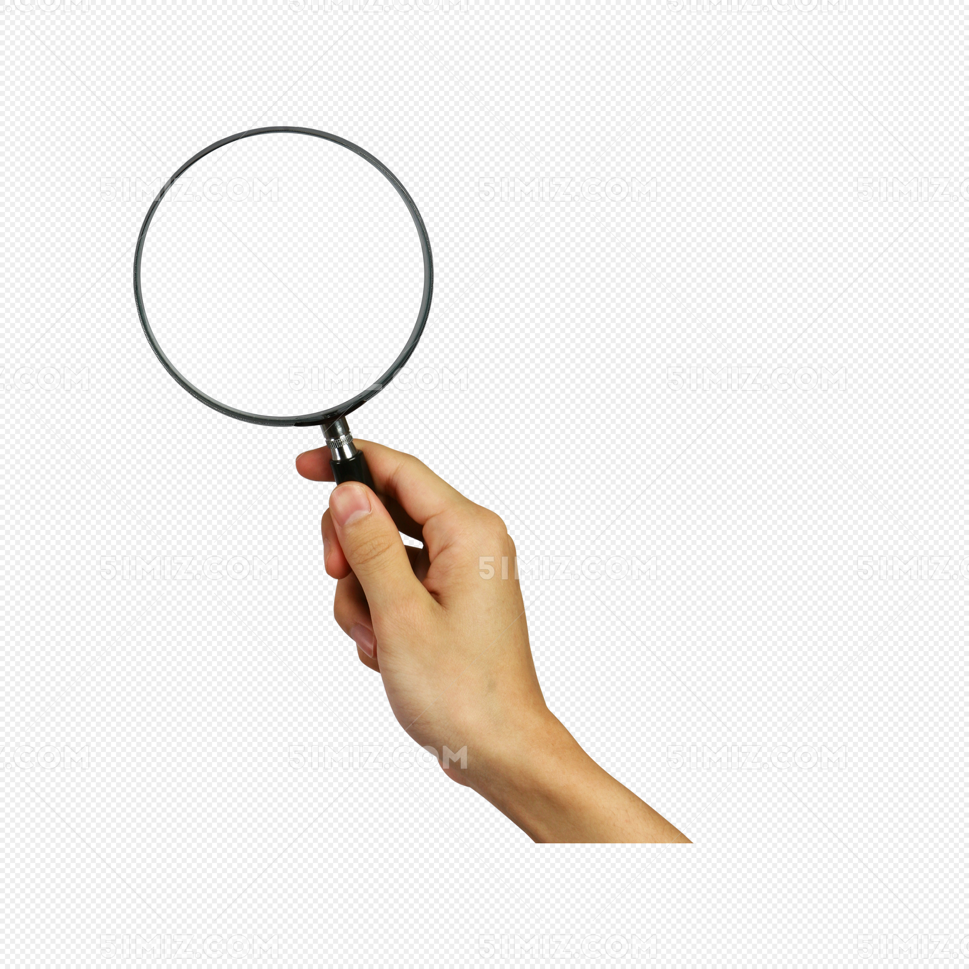 一个银色边框黑色手柄的放大镜高清PNG素材