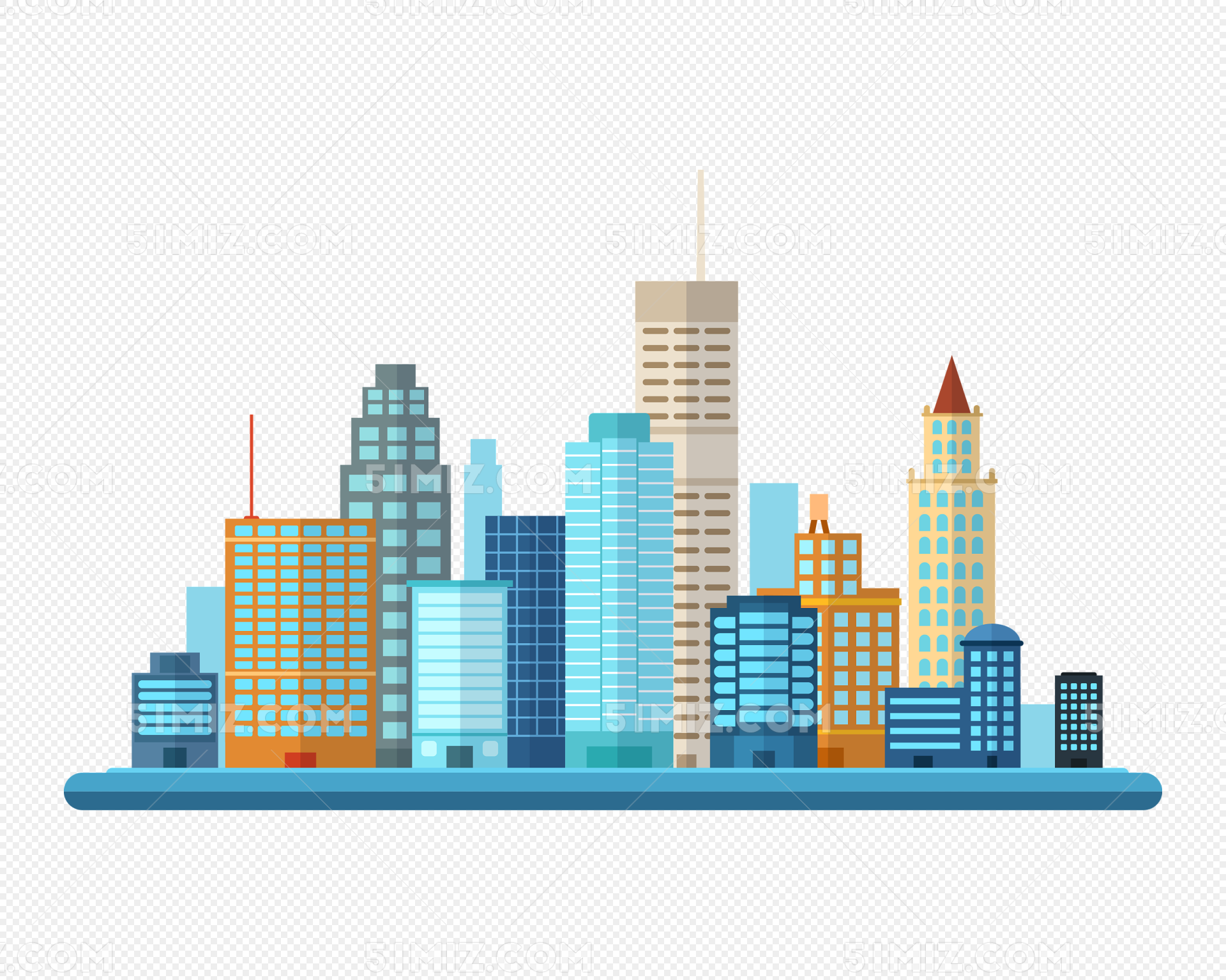卡通扁平化城市建筑矢量素材免费下载 - 觅知网