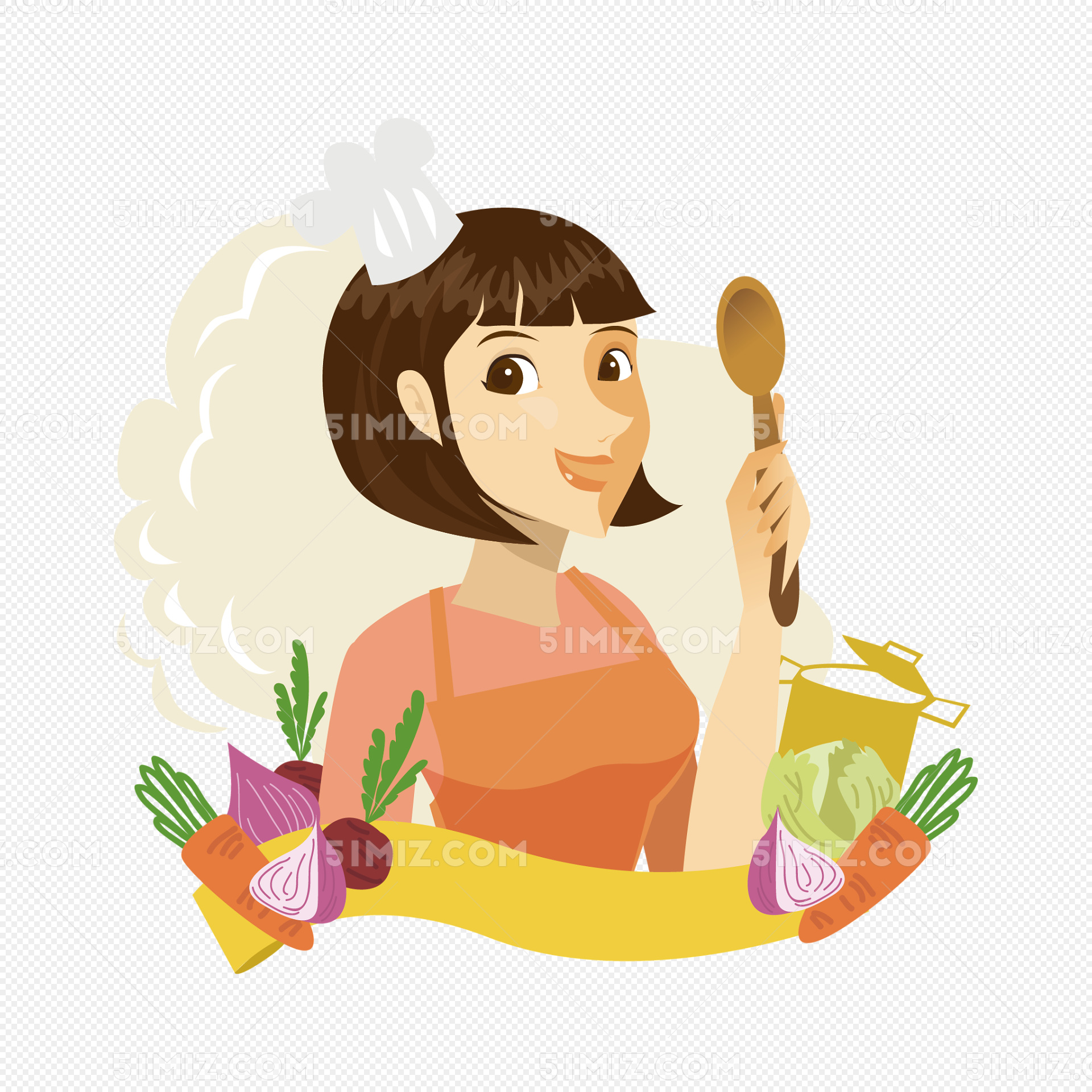 卡通矢量女厨师快乐烹饪图片素材免费下载 - 觅知网