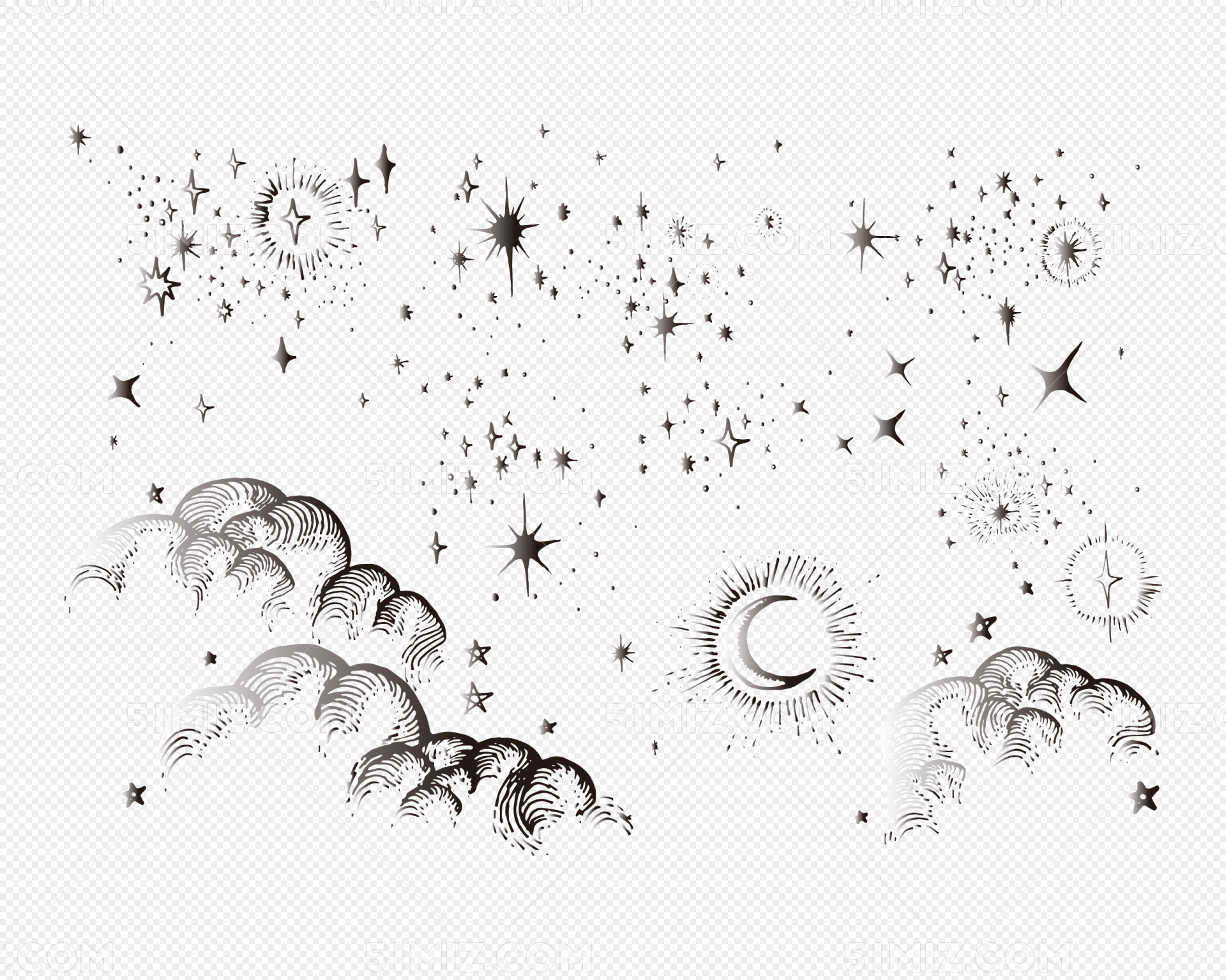 月亮星星簡筆畫PNG圖案素材免費下載，圖片尺寸2000 × 2000px - Lovepik