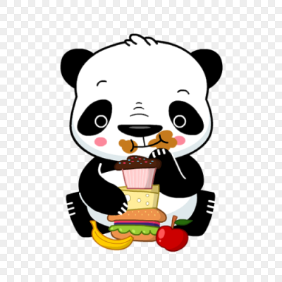 卡通熊猫吃蛋糕汉堡