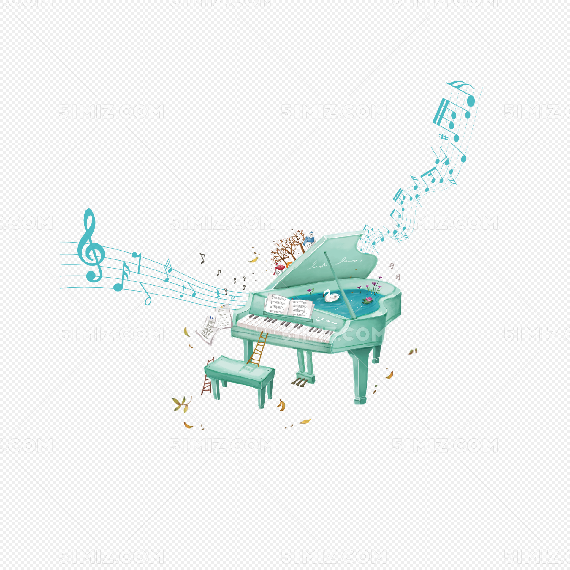 卡通钢琴儿童弹钢琴图片-图行天下素材网
