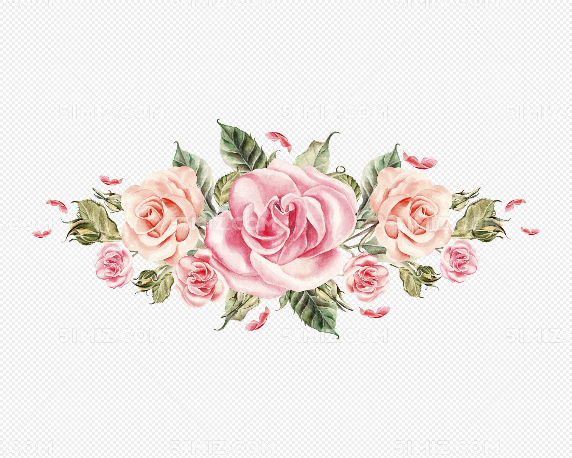 粉玫瑰和白玫瑰水彩手绘花图片素材免费下载 - 觅知网