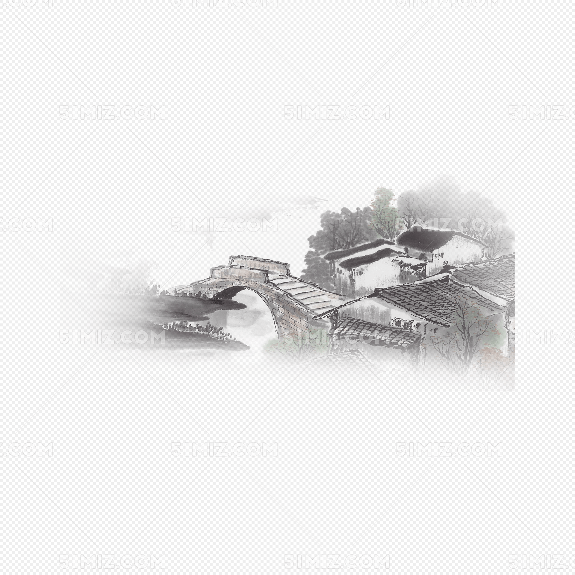 水墨古代村庄背景图片素材下载 觅知网