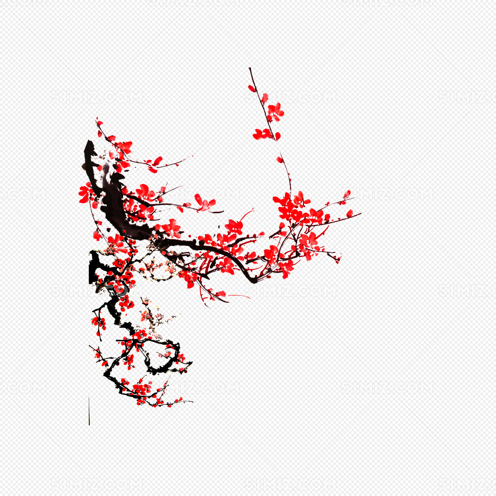 春天花草树木红色梅花在白色背景上高清图片下载-正版图片500253556-摄图网