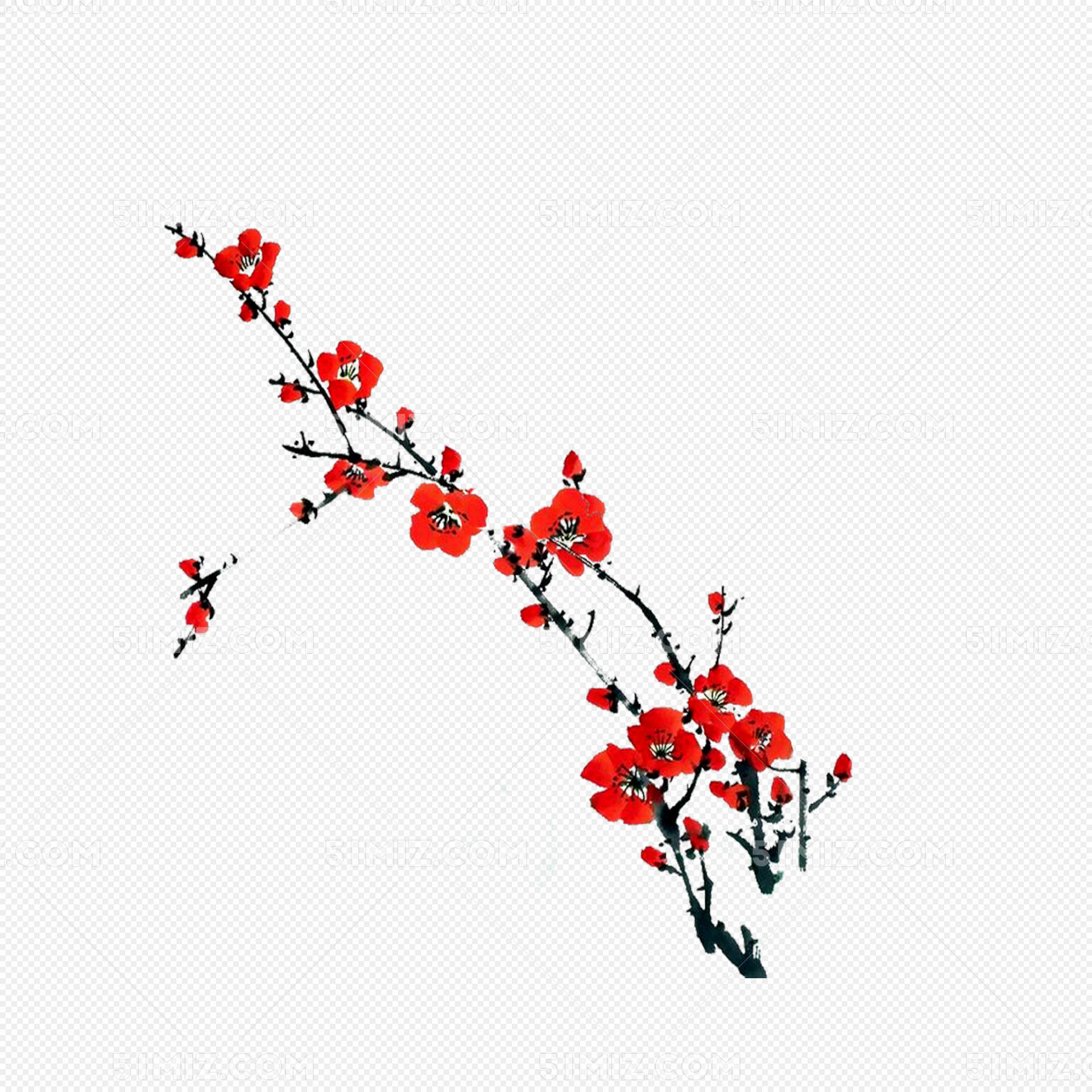 红色梅花中国风花卉贺卡海报ps图片素材免费下载_觅知网