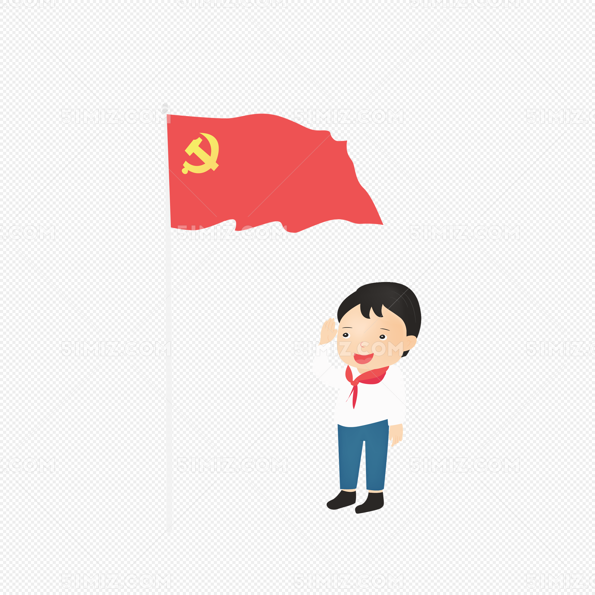穿校服男孩敬礼升国旗插画图片素材免费下载_觅知网