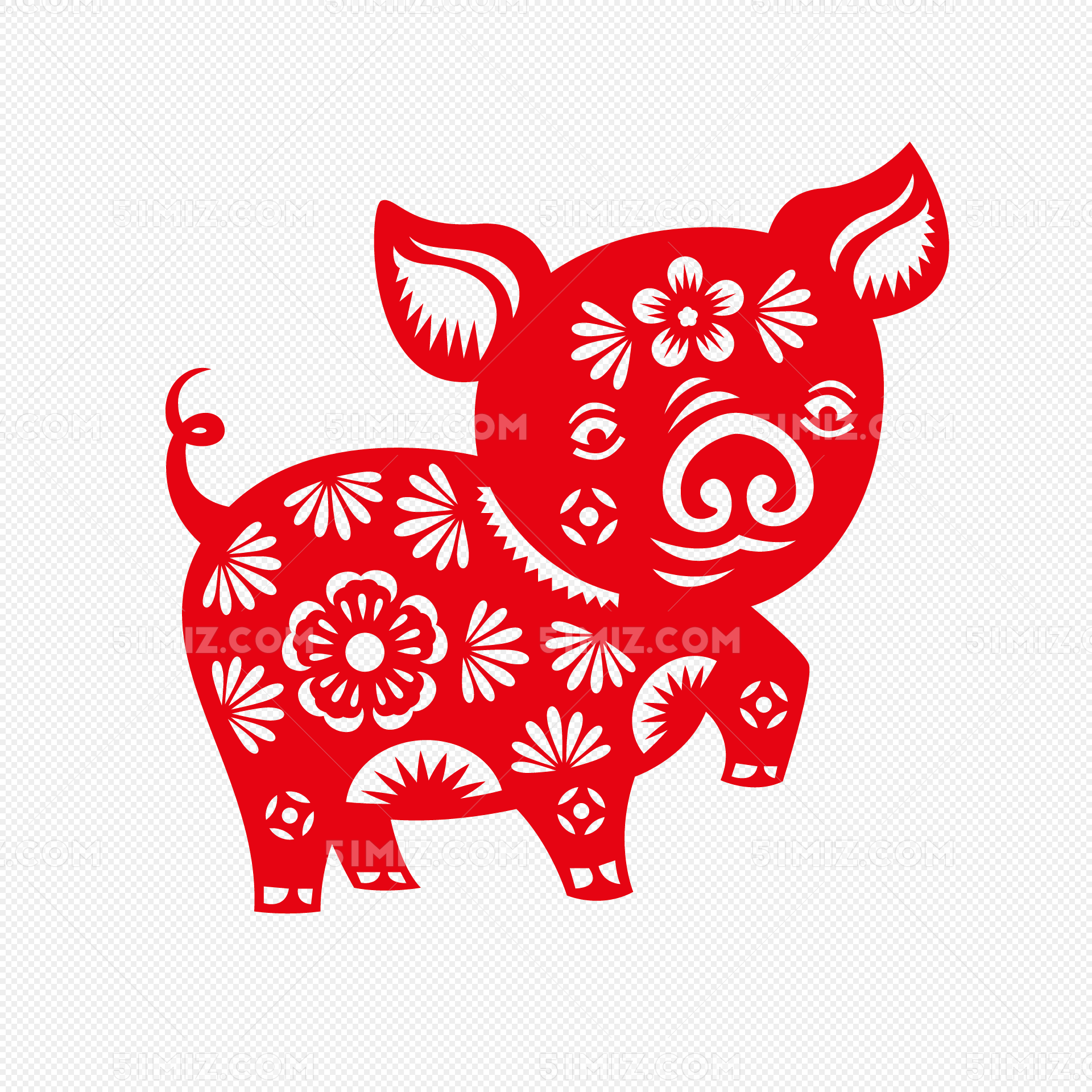 紅色豬剪紙AI圖案素材免費下載，圖片尺寸3102 × 2635px - Lovepik