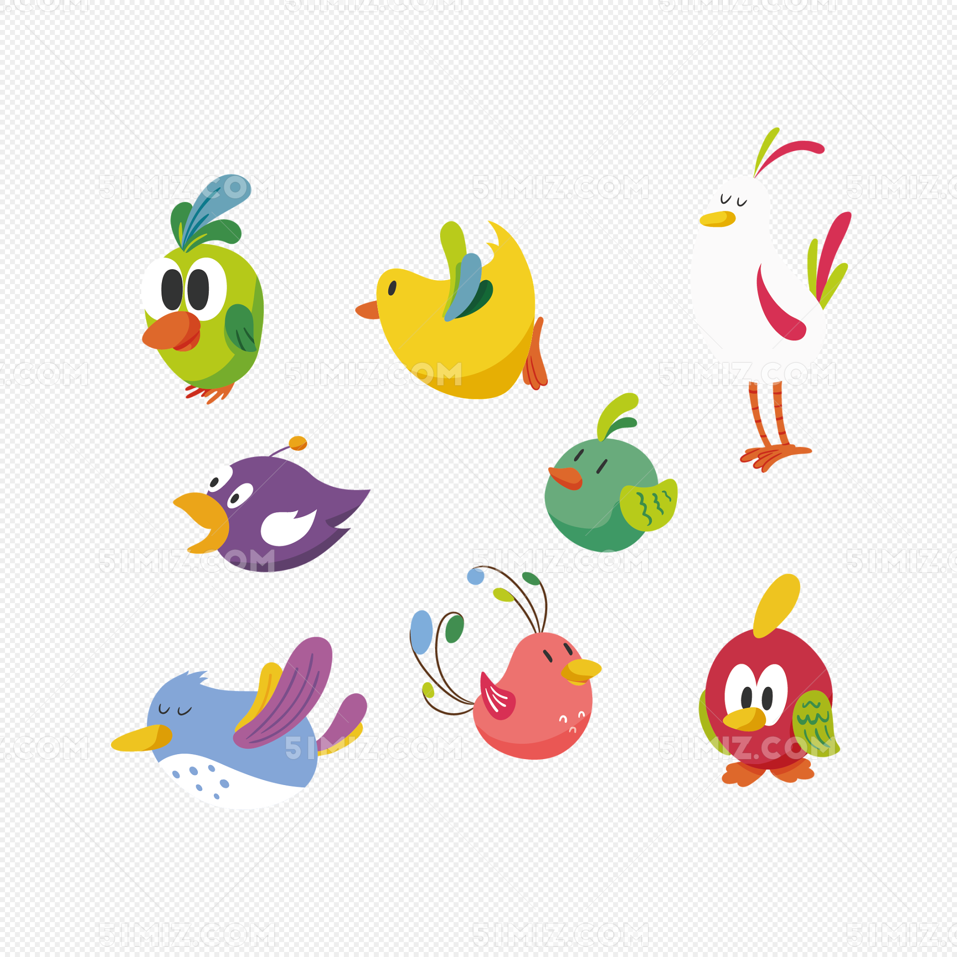 矢量彩色卡通可爱小鸟图片素材免费下载 - 觅知网