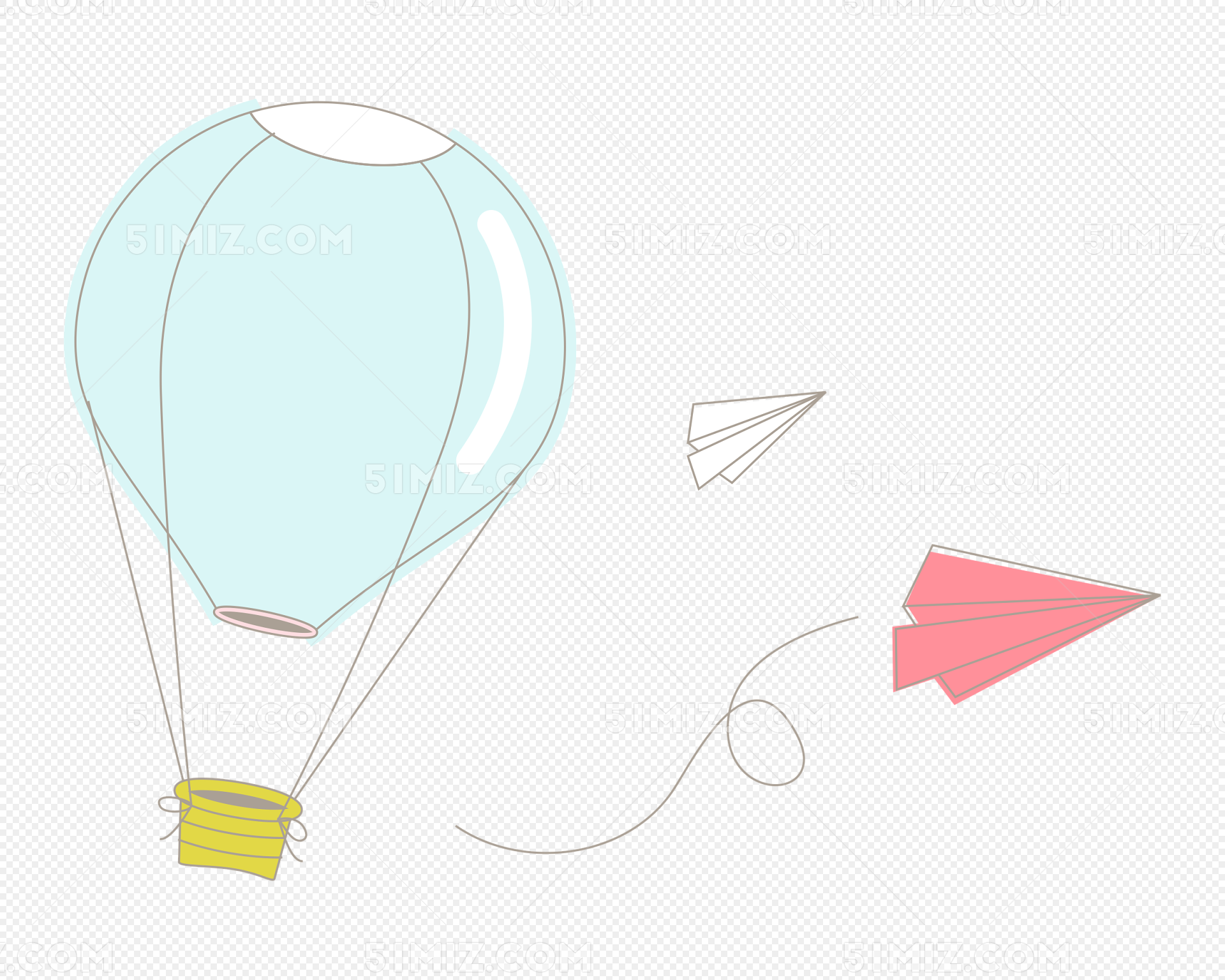 手绘卡通可爱热气球矢量图【免抠元素PNG】-90设计网